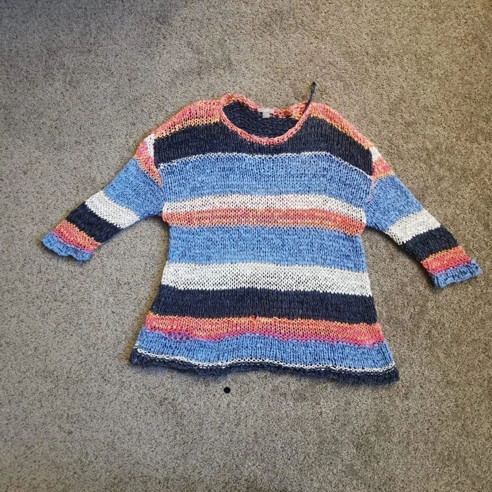 J.Jill Sweater Womens Petite Medium Multicolor‎ Pullover Striped Crew Neck